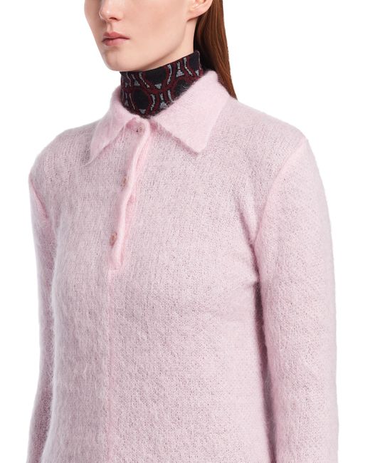 Prada Pink Slim-fit Mohair Polo Shirt