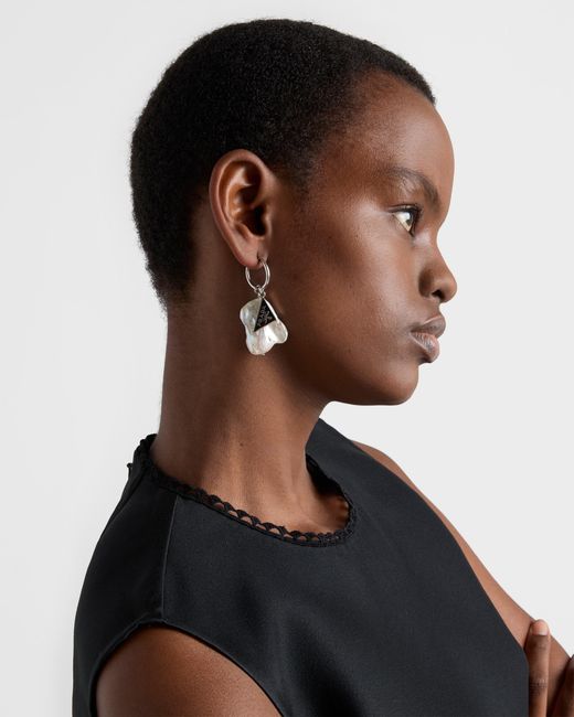 Prada White Metal And Pearl Earrings