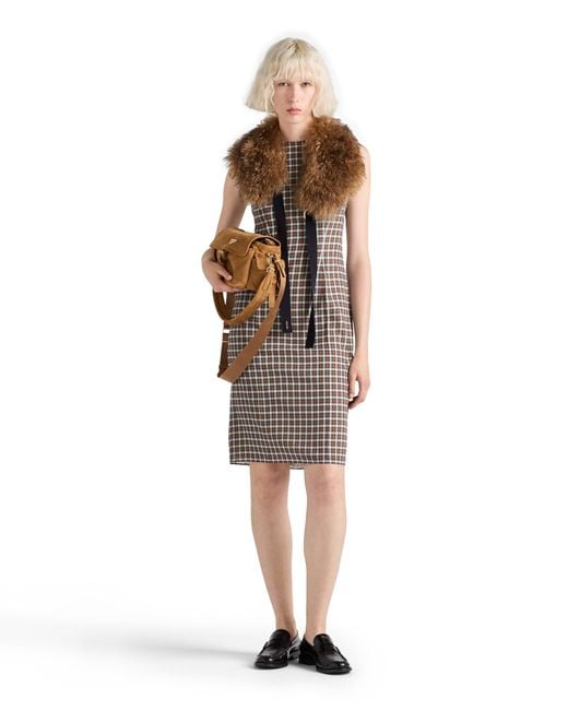 Prada Natural Checked Georgette Dress