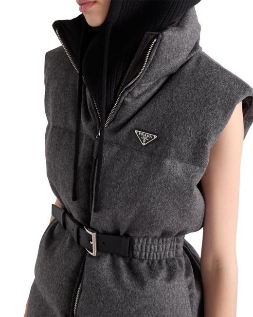 Prada Gray Wool Belted Down Gilet