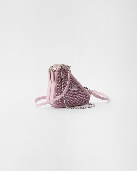 Prada Pink Dreieckige, Verzierte Mini-Pouch Aus Satin Und Leder