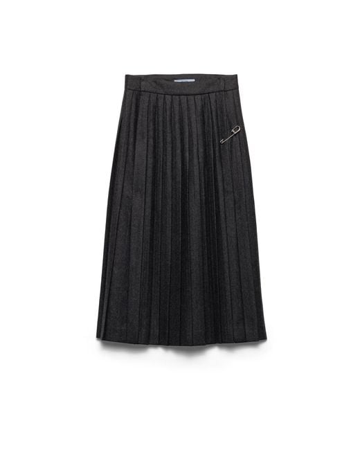 Prada Black Pleated Wool Flannel Skirt