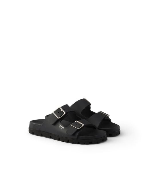 Prada Black Rubber Slides, Size 35
