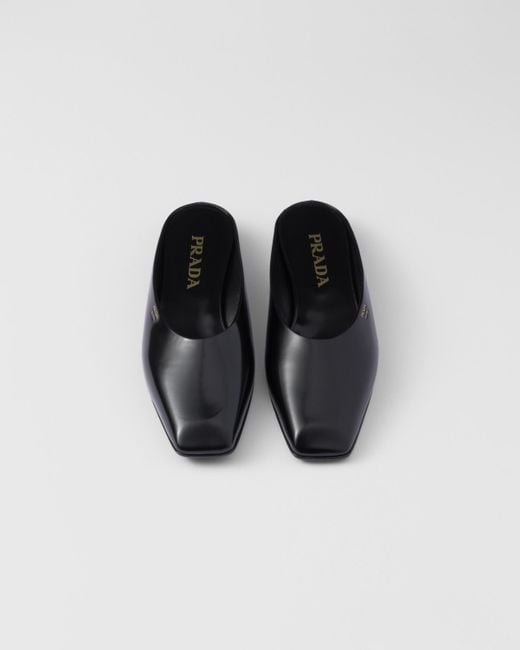 Prada Black Brushed Leather Mules