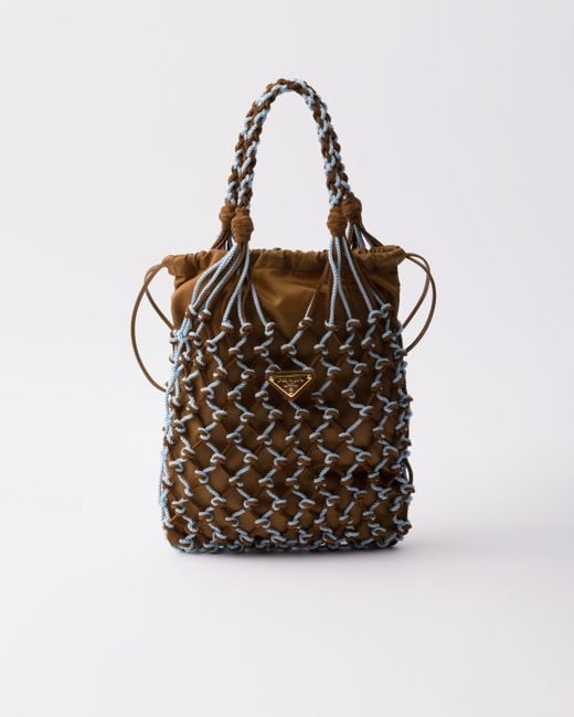 Prada Brown Noué Small Macramé And Suede Bag