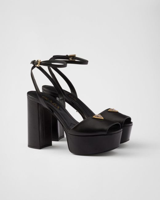 Prada Black 115Mm Leather Platform Sandals