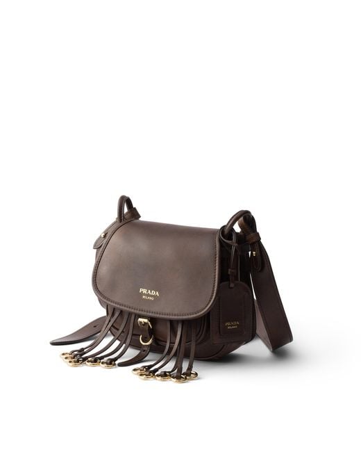Prada Brown Corsaire Aged Leather Mini Shoulder Bag, Cocoa