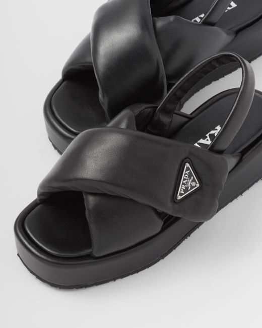 Prada Black Soft Padded Nappa Leather Wedge Sandals