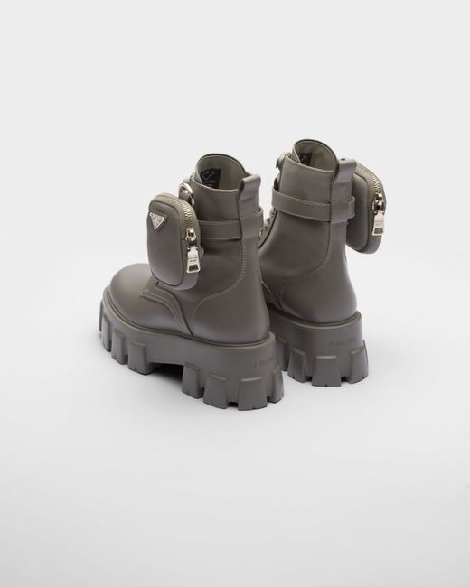 Prada Monolith Leather And Re Nylon Boots With Pouch in Grey Lyst UK