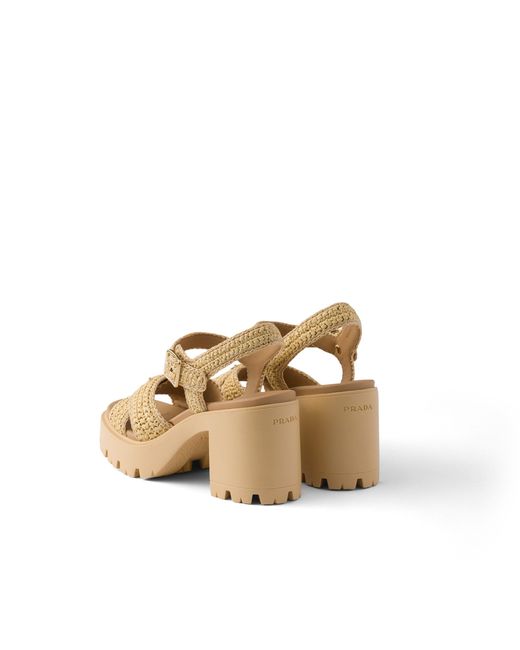 Prada Metallic Crochet Sandals