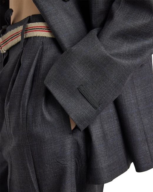Prada Blue Double-Breasted Checked Wool Jacket