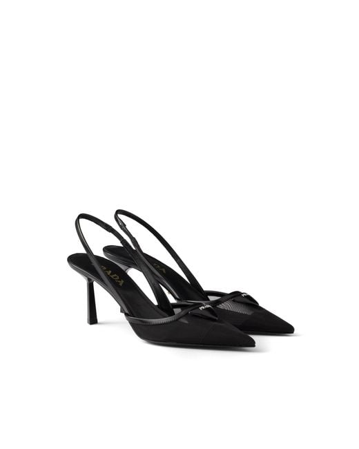 Prada White Mesh Fabric Slingback Pumps
