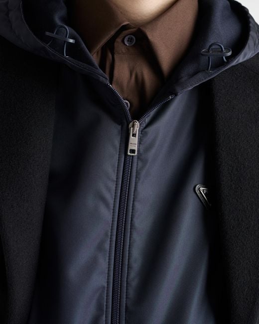 Sweat À Capuche En Coton Technique Et Re-Nylon Prada pour homme en coloris Blue
