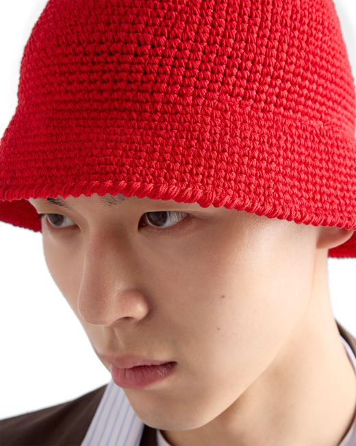 Prada Red Crochet Bucket Hat for men