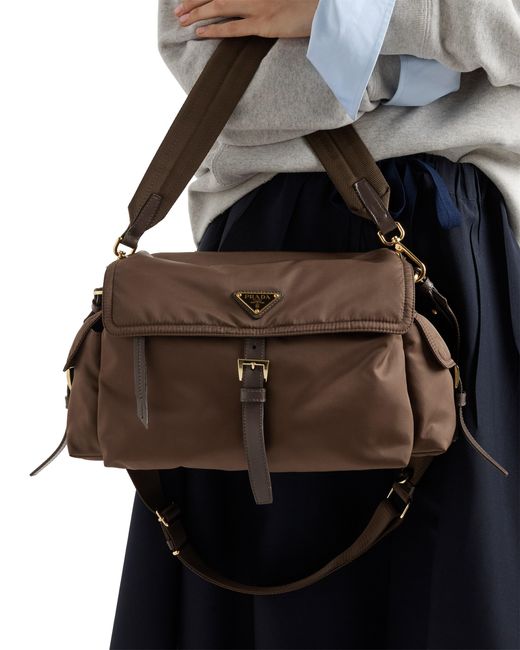 Prada Brown Explore Large Re-Nylon Shoulder Bag With Flap