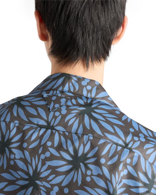 Prada Blue Printed Cotton Bowling Shirt for men