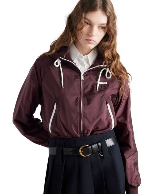 Prada Red Hooded Drawstring Zip-Up Jacket