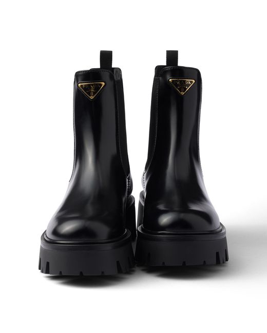 Prada Black Brushed Leather Booties