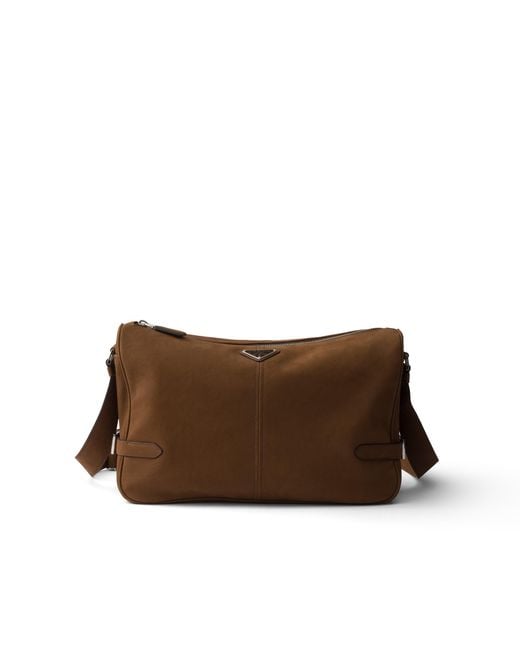 Prada Brown Nubuck Leather Shoulder Bag for men