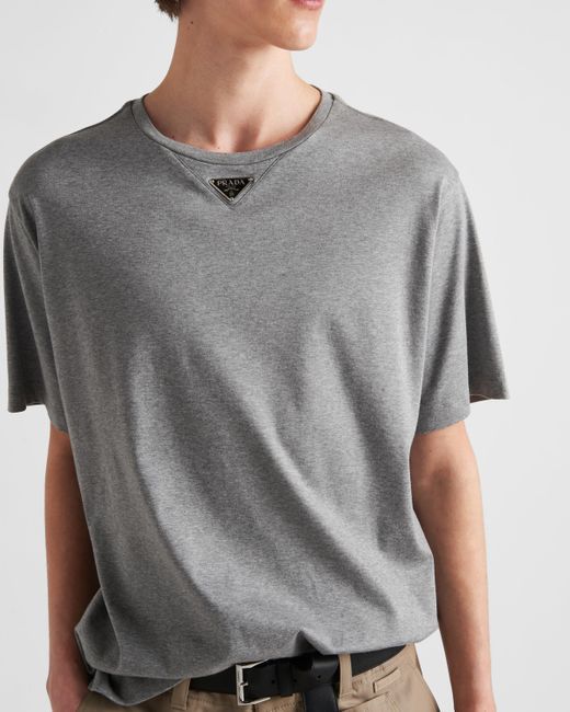 Prada Gray Cotton T-Shirt for men