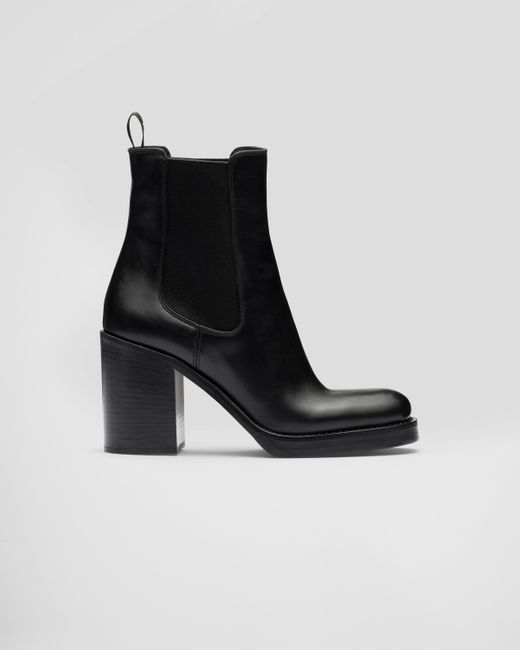 Prada Black Leather Heeled Boots 90