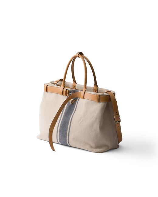 Prada Natural Buckle Canvas And Leather Bag, /Baltic for men