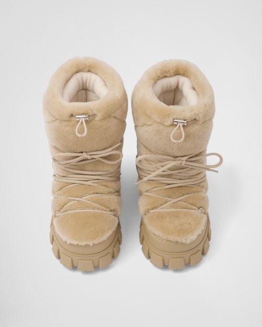 Prada Shearling Apres-ski Boots in Natural | Lyst