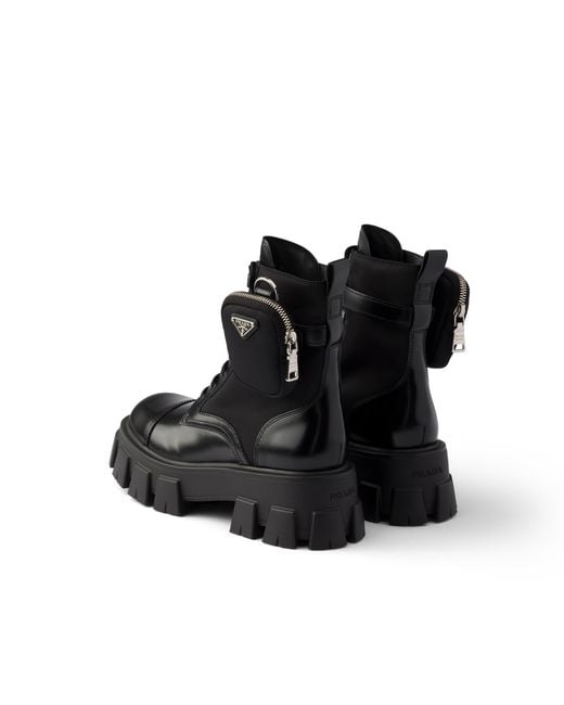 Prada Black Monolith Leather And Re-Nylon Booties With Pouch