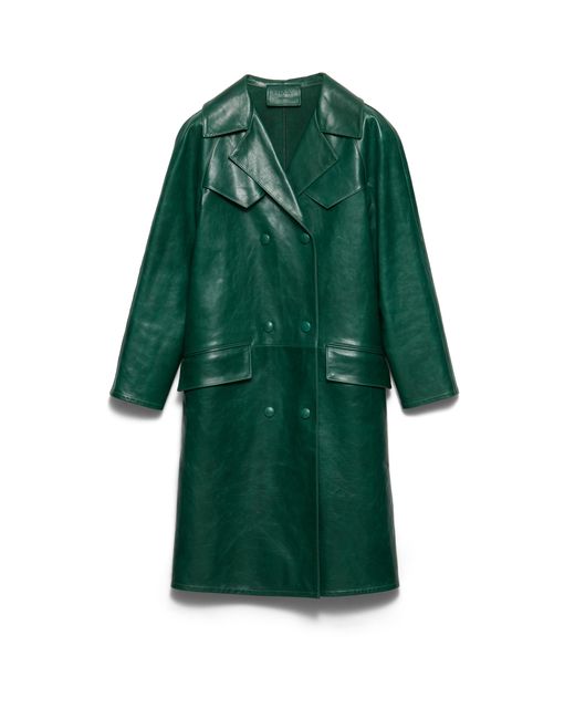 Prada Green Double-Breasted Leather Coat, Emerald