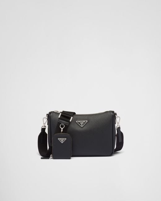 Prada Black Saffiano-Leather Shoulder Bag for men