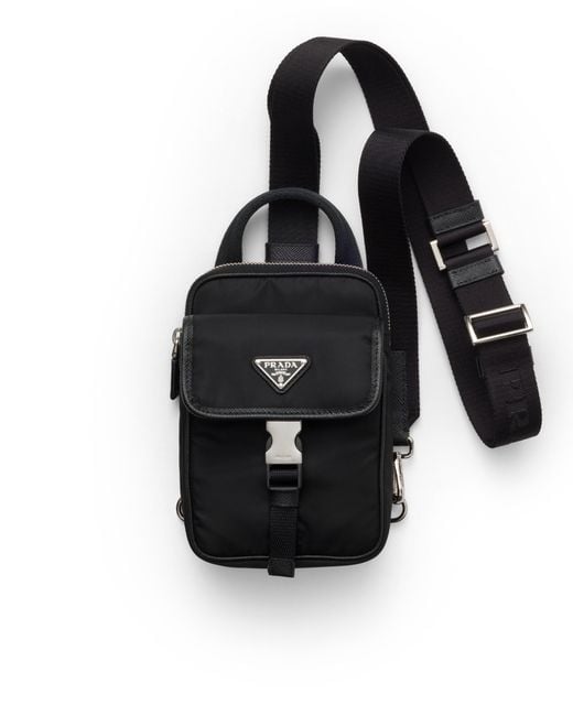 Prada Black Re-Nylon And Saffiano Leather Smartphone Case for men