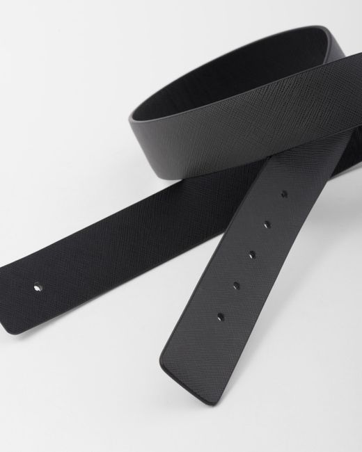 Prada Black Reversible Saffiano Leather Belt Strap for men