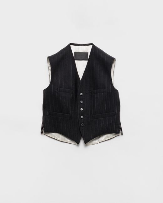 Prada Black Pinstripe Five-Button Vest for men