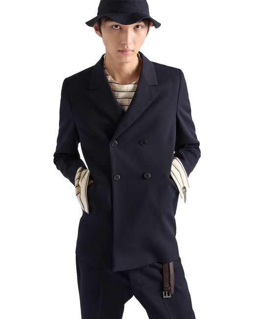 Prada Blue Double-Breasted Wool Jacket for men