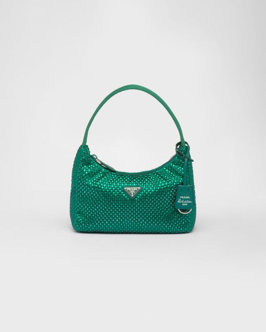 Platinum Prada Galleria Satin Mini-bag With Crystals