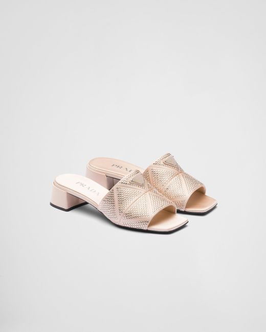Prada White Satin Sandals With Crystals