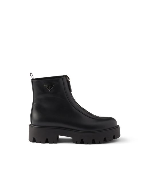 Prada Black Leather Zipper Booties