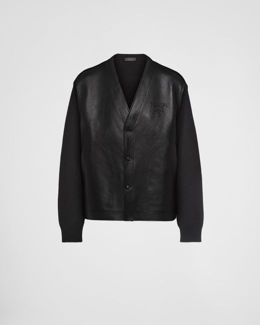 Prada Black Cashmere And Leather Cardigan for men