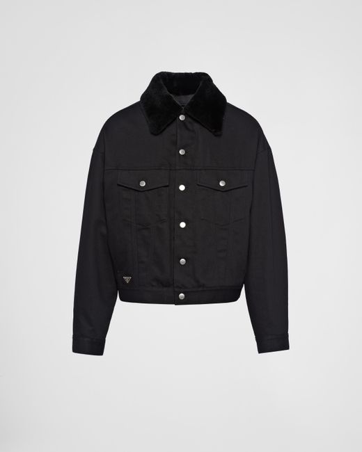 Prada Black Padded Bull Denim Blouson Jacket With Shearling Lining for men