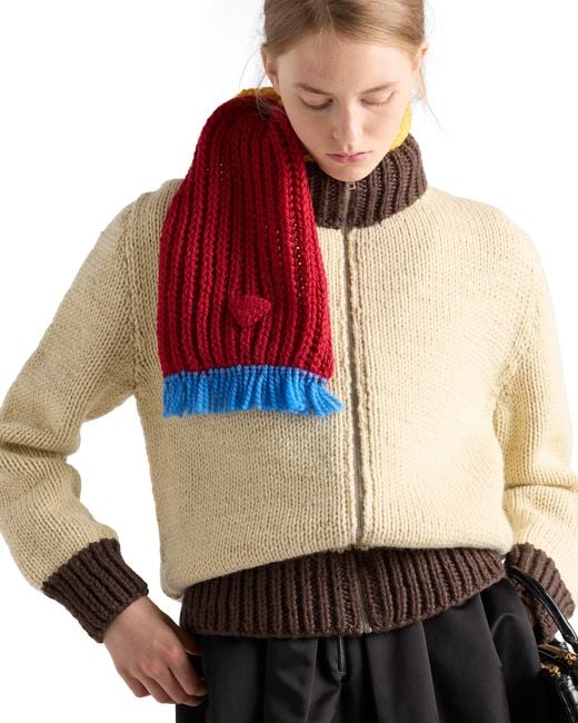 Prada Natural Wool Zipper Cardigan