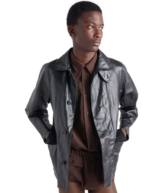 Prada Black Vintage-Look Leather Blouson Jacket for men
