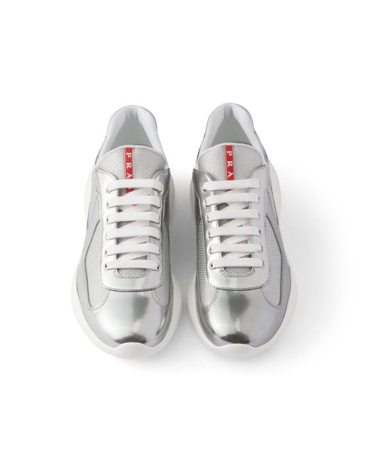 Prada White America's Cup Metallic Leather And Bike Fabric Sneakers for men