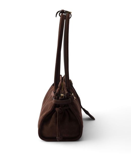 Prada White Bonnie Medium Suede Bag, Dark