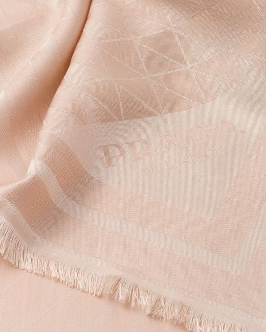Prada White Symbole Silk And Wool Jacquard Shawl