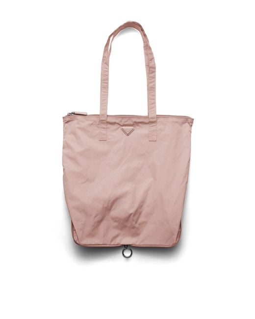Prada Pink Saffiano Leather Pendant With Re-Nylon Tote Bag