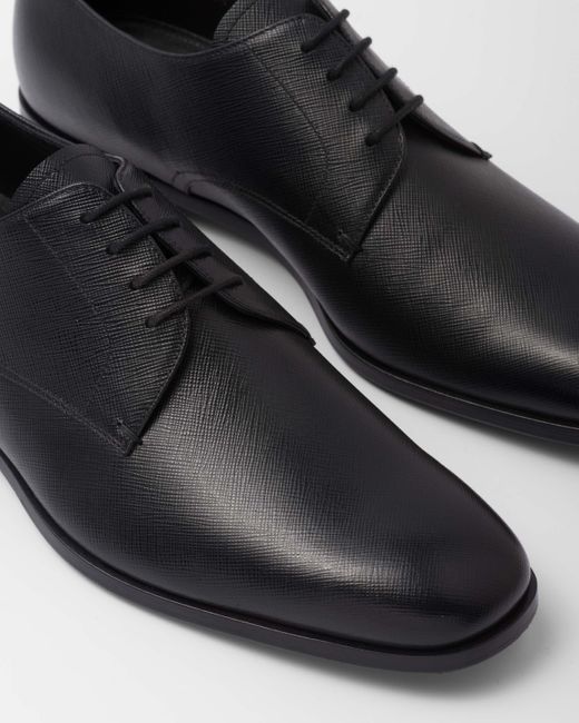 Prada Black Saffiano Leather Derby Shoes for men