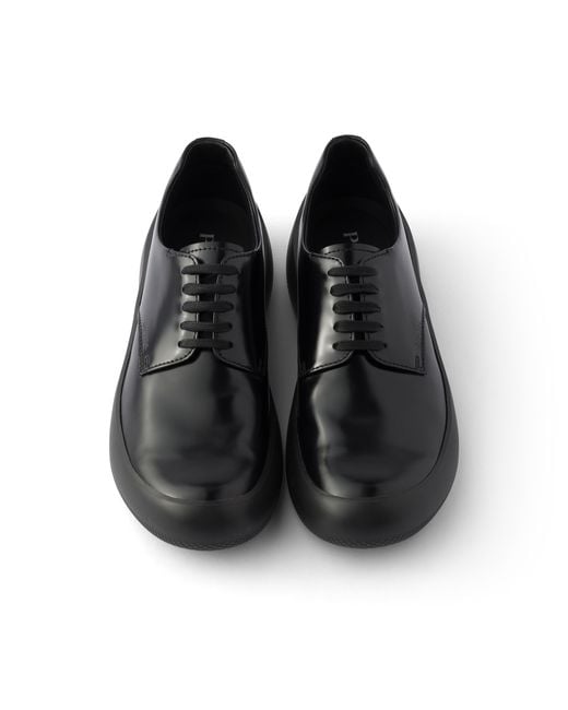 Prada Black Brushed Leather Laced Shoes for men