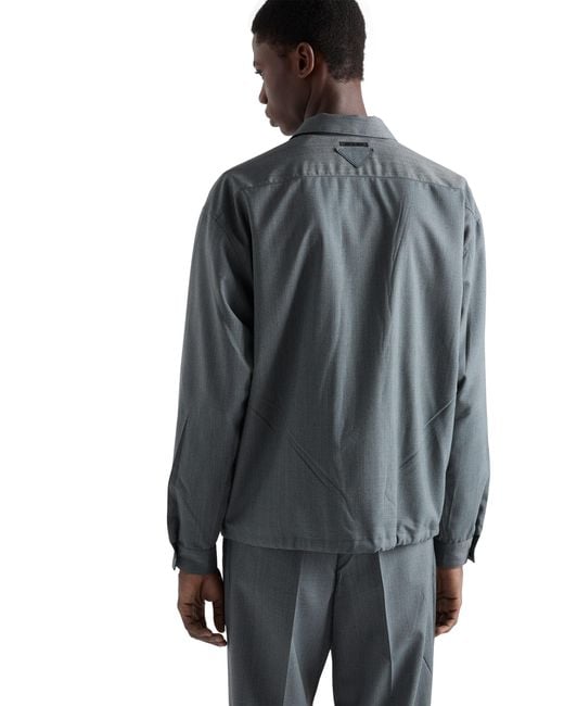 Prada Blue Wool Zipper Shirt for men
