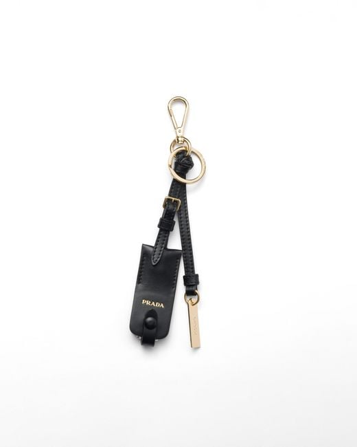 Prada White Leather Keychain Charm With Mirror Case