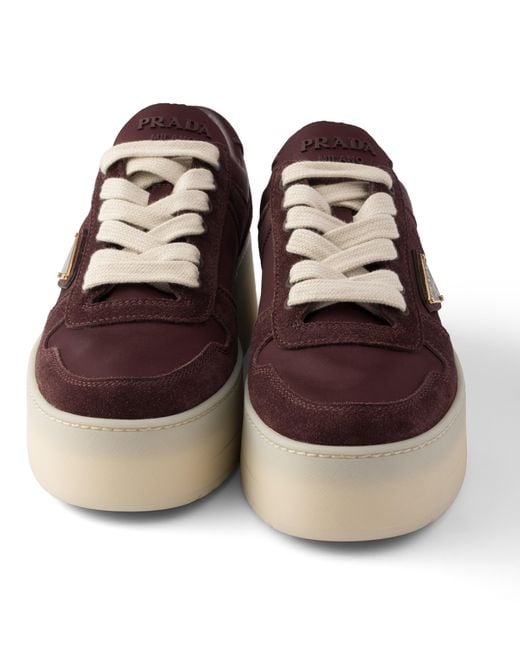 Prada Brown Downtown Bold Re-Nylon And Suede Sneakers